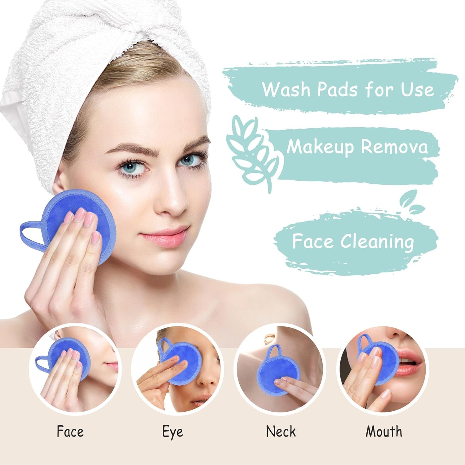 Reusable Makeup Remover Pads, 18 Packs Microfiber Face Cloth with a Washable Laundry Bag, Reusable Rounds Towels for Face Cleaning, Soft Facial Rounds Wipes Eyes/Lips Clean for Women Gifts