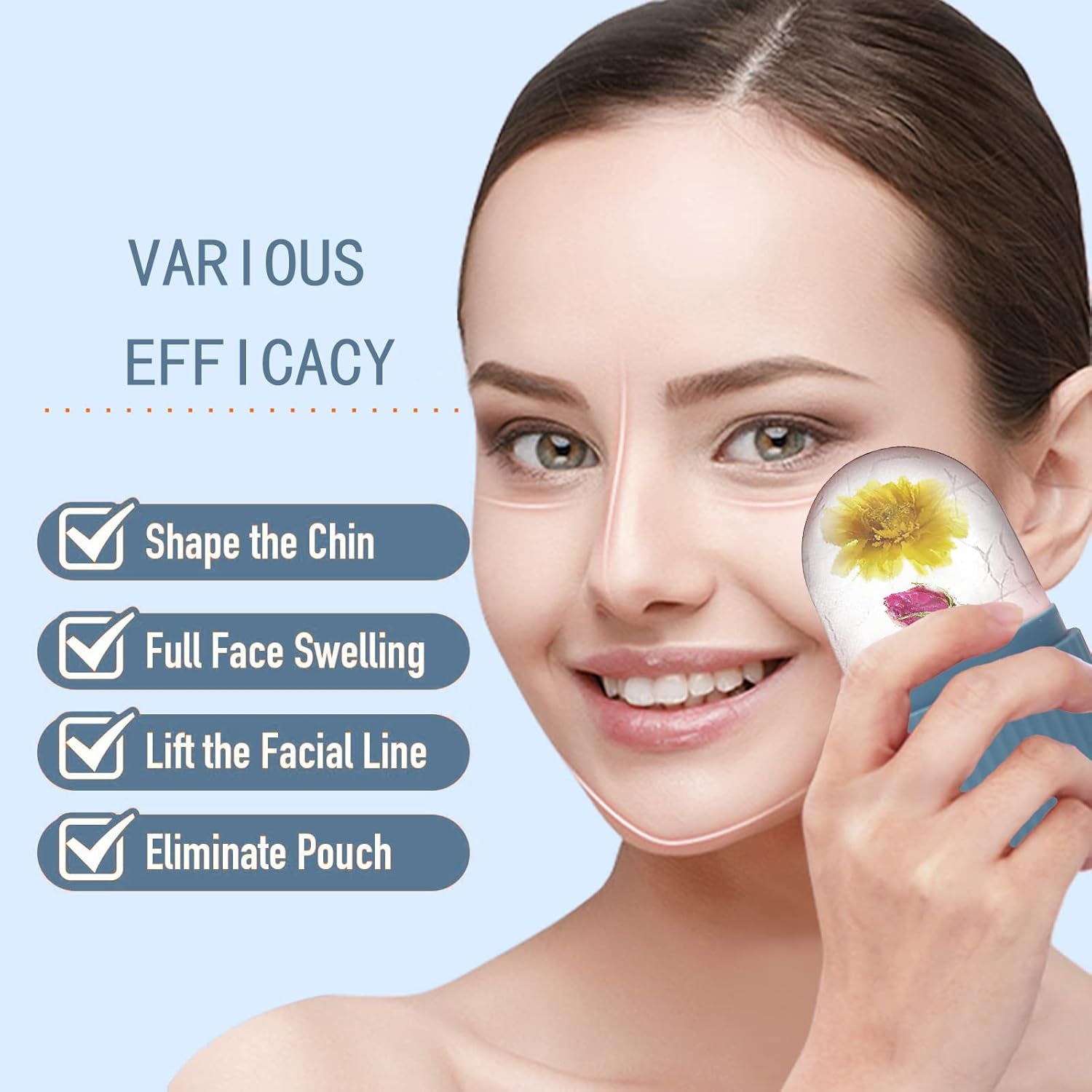 Ice Face Roller Massager,Ice Cube Roller for Face, Eyes and Neck Naturally Conditioning and Skin Care,De-Puff Eye Bags,Reduce Migraine Pain,Reusable Massage Silicone Ice Mold (Blue)