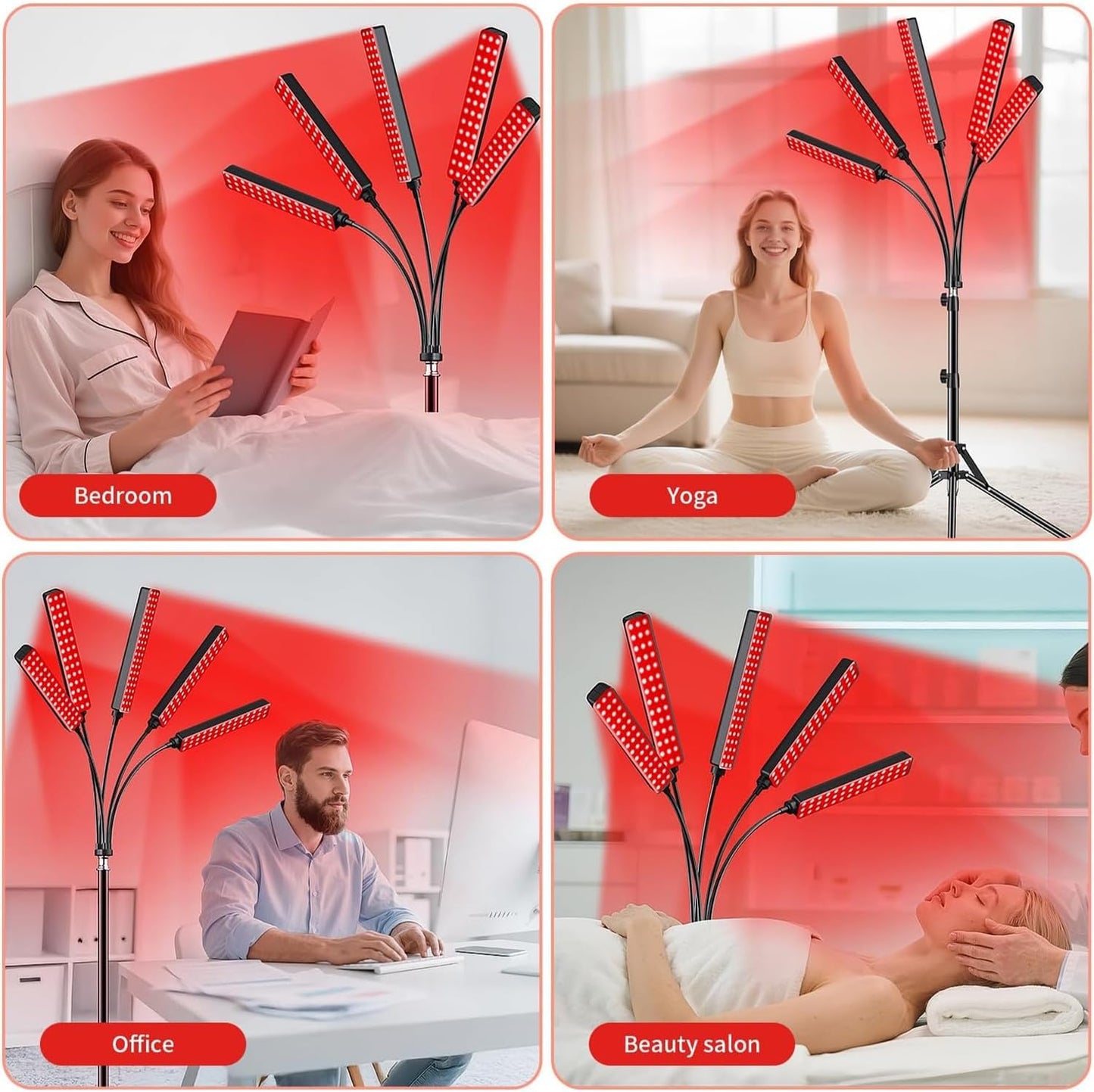 Red Light Therapy for Face Body, 5 Heads Red Infrared Light Therapy Devices with Stand, 5 Levels Adjustable Brightness 660Nm and 850Nm near Infrared Light for Full Body, Muscle Gift for Women