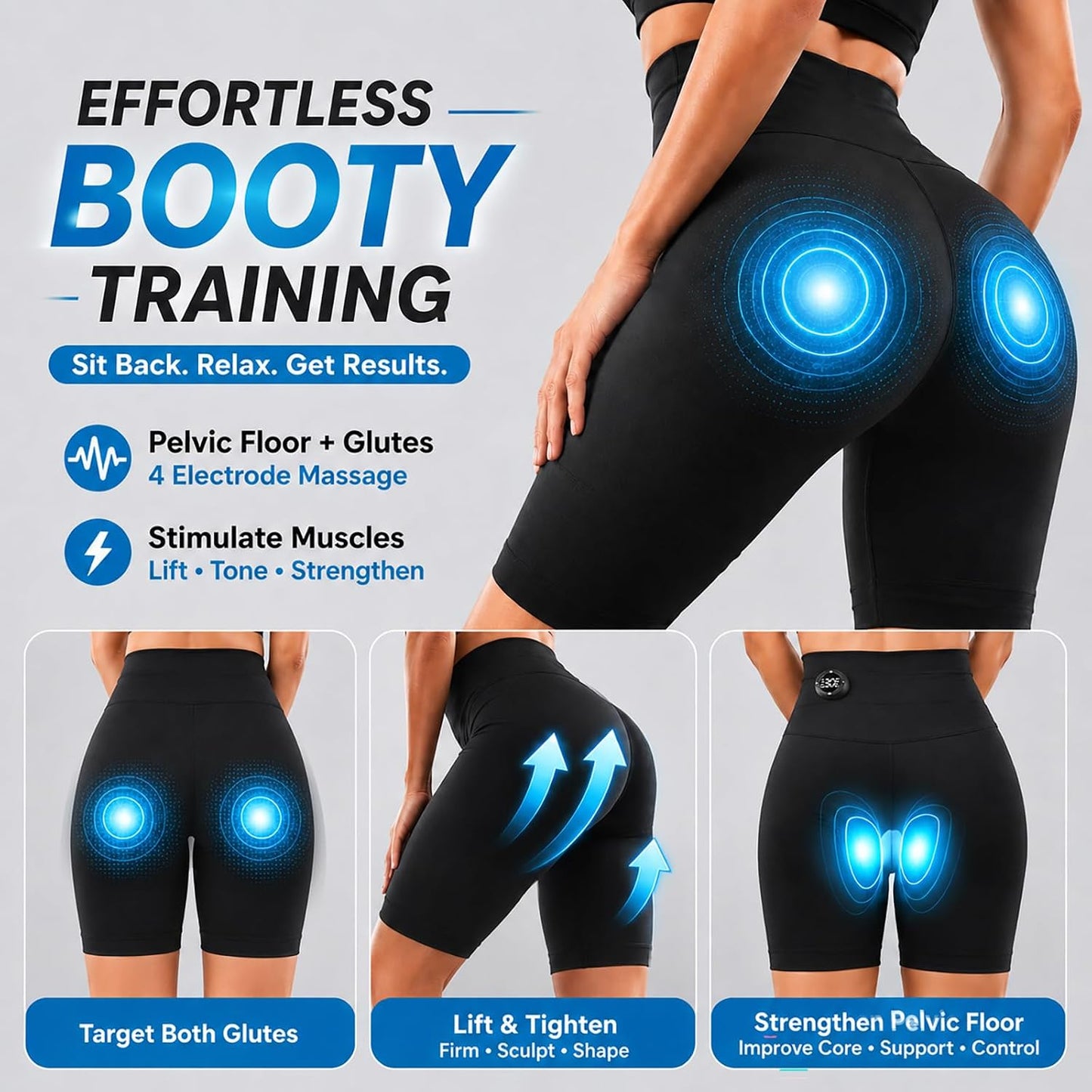 Glute Toning Shorts for Women, 8 Modes for Home Workouts Black