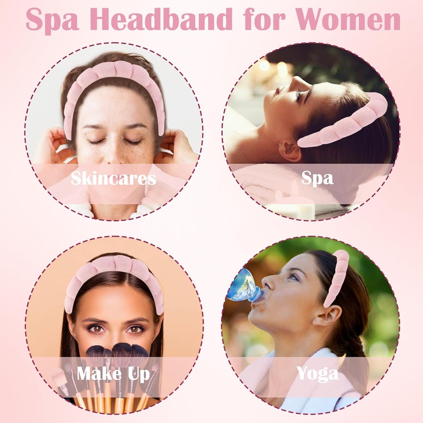 Spa Headband and Wristband Set for Women with Ice Jade Roller and Gua Sha, Skin Care Set Tools Puffy Makeup Headband Teen Girl Gifts Trendy Stuff Hair Accessories for Women