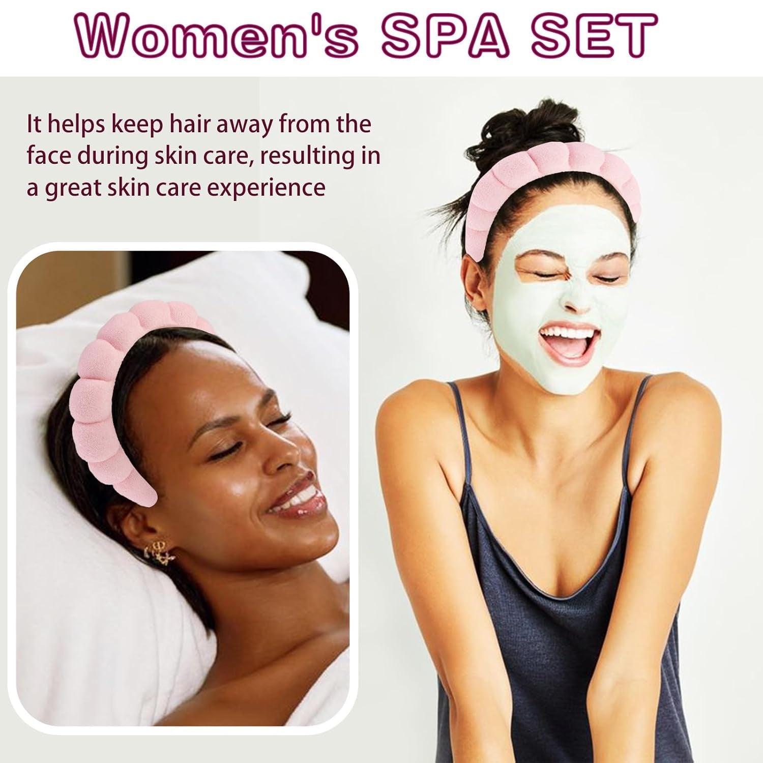Spa Headband and Wristband Set for Women with Ice Jade Roller and Gua Sha, Skin Care Set Tools Puffy Makeup Headband Teen Girl Gifts Trendy Stuff Hair Accessories for Women