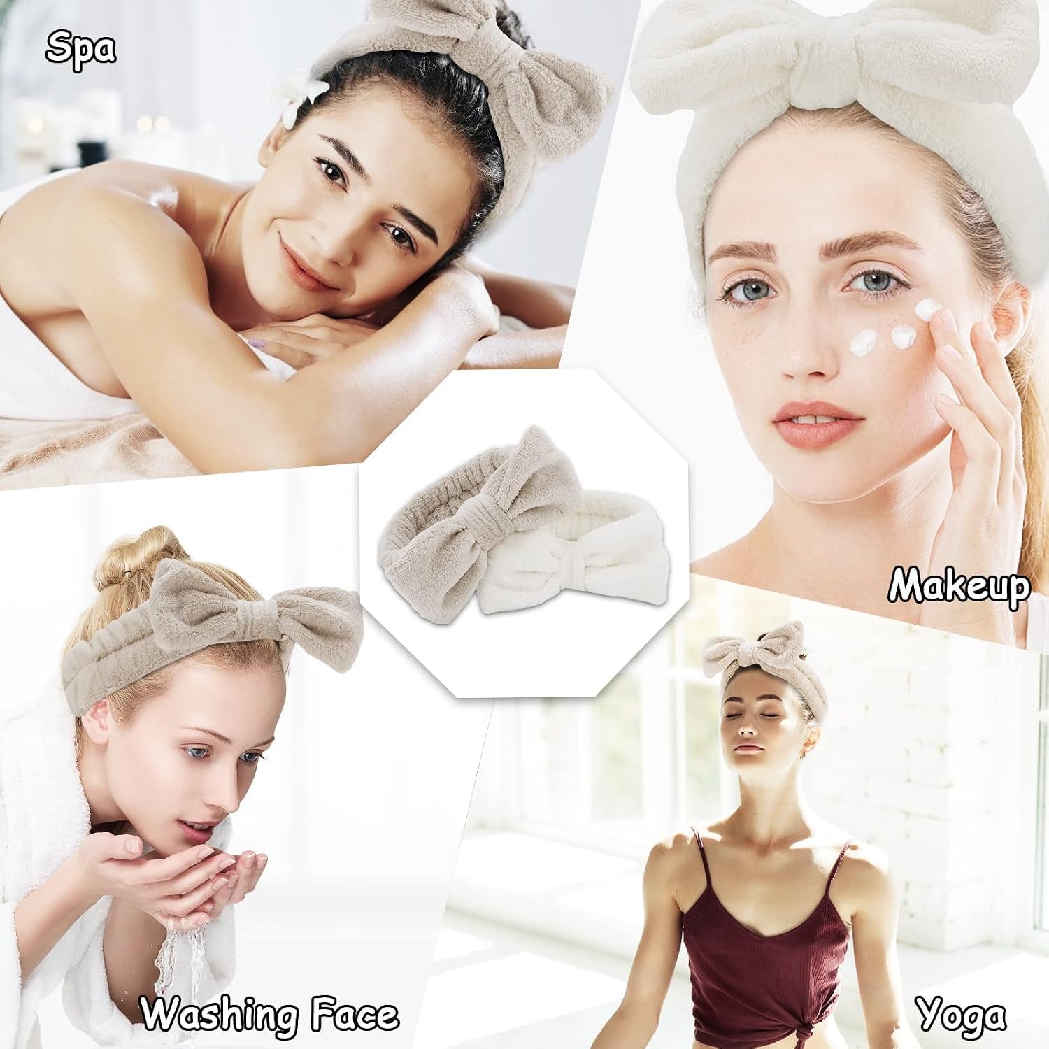 6PCS Spa Headband and Wristbands Set,Soft Microfiber Makeup Headband with Bow & Absorbent Wrist Bands,Skincare Hair Bands for Women Girls Face Washing Yoga Makeup Self-Care Gifts ﻿