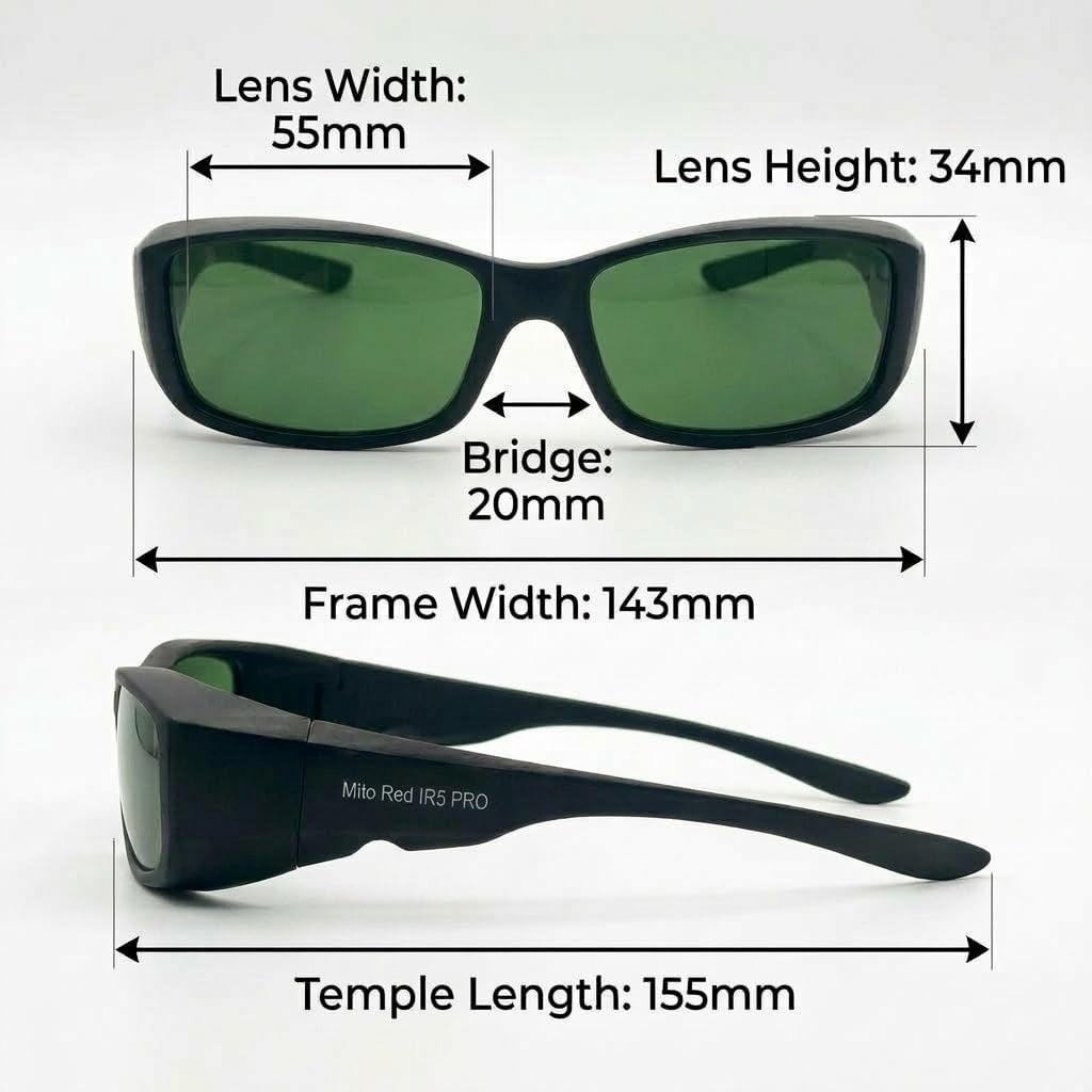 Mito Red PRO Red Light Therapy Glasses with Dark & Extra Dark Lenses, Eye Protection for Red Light (600Nm-900Nm) Goggles