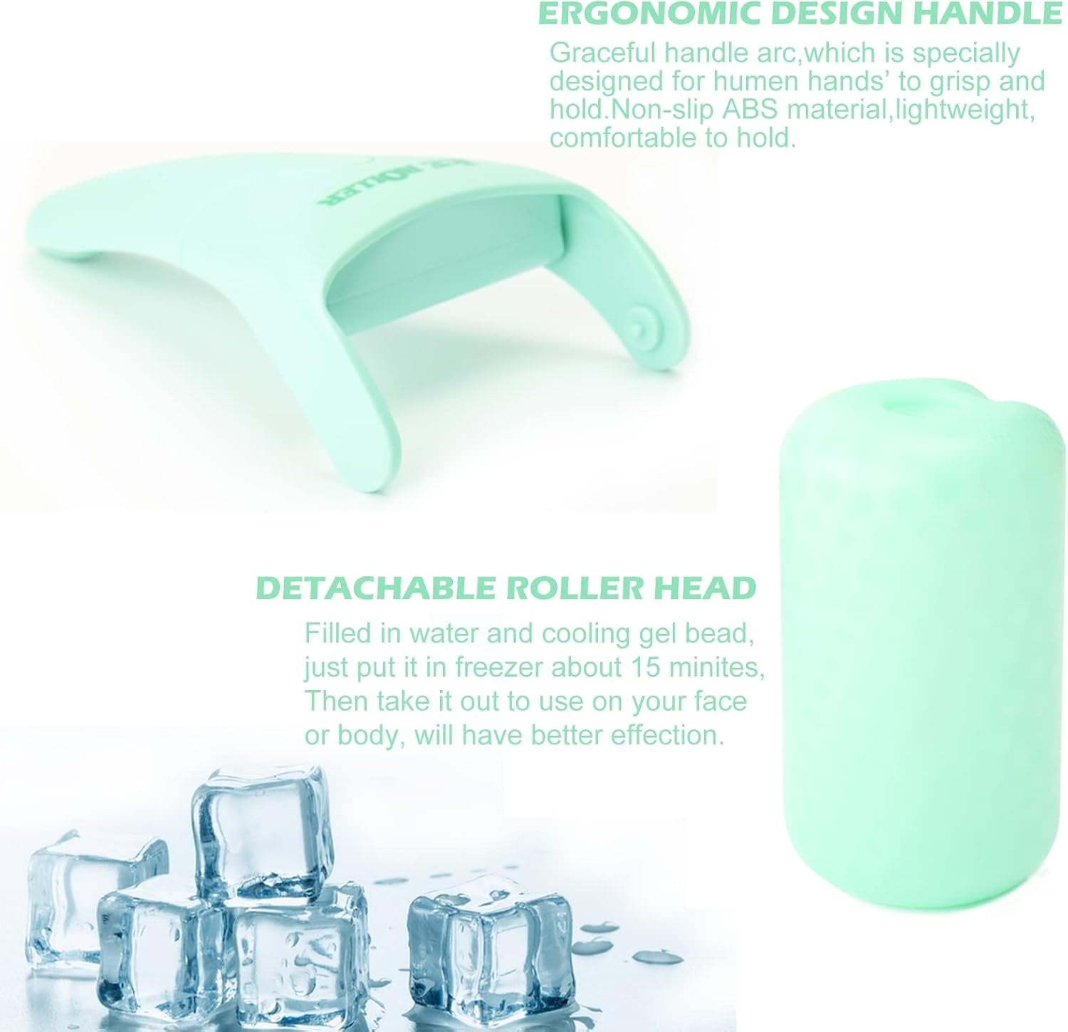 2 Pack Ice Roller for Face and Body Massage, Facial Roller Skin Care Tool for Reduce Wrinkles and Puffiness, Migraine Pain Relief and Skin Tighten, Cold Therapy for Cooling and Calming.(Pink+Green)