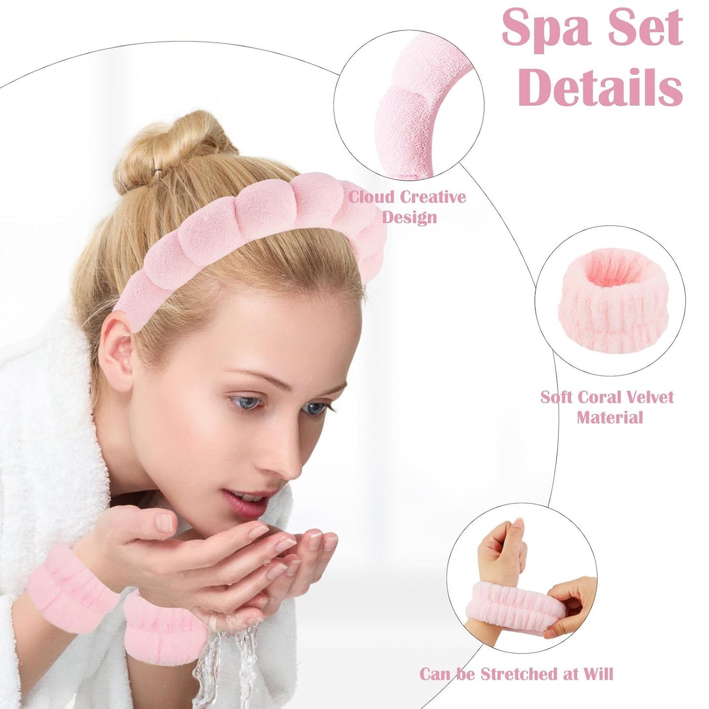Spa Headband and Wristband Set for Women with Ice Jade Roller and Gua Sha, Skin Care Set Tools Puffy Makeup Headband Teen Girl Gifts Trendy Stuff Hair Accessories for Women