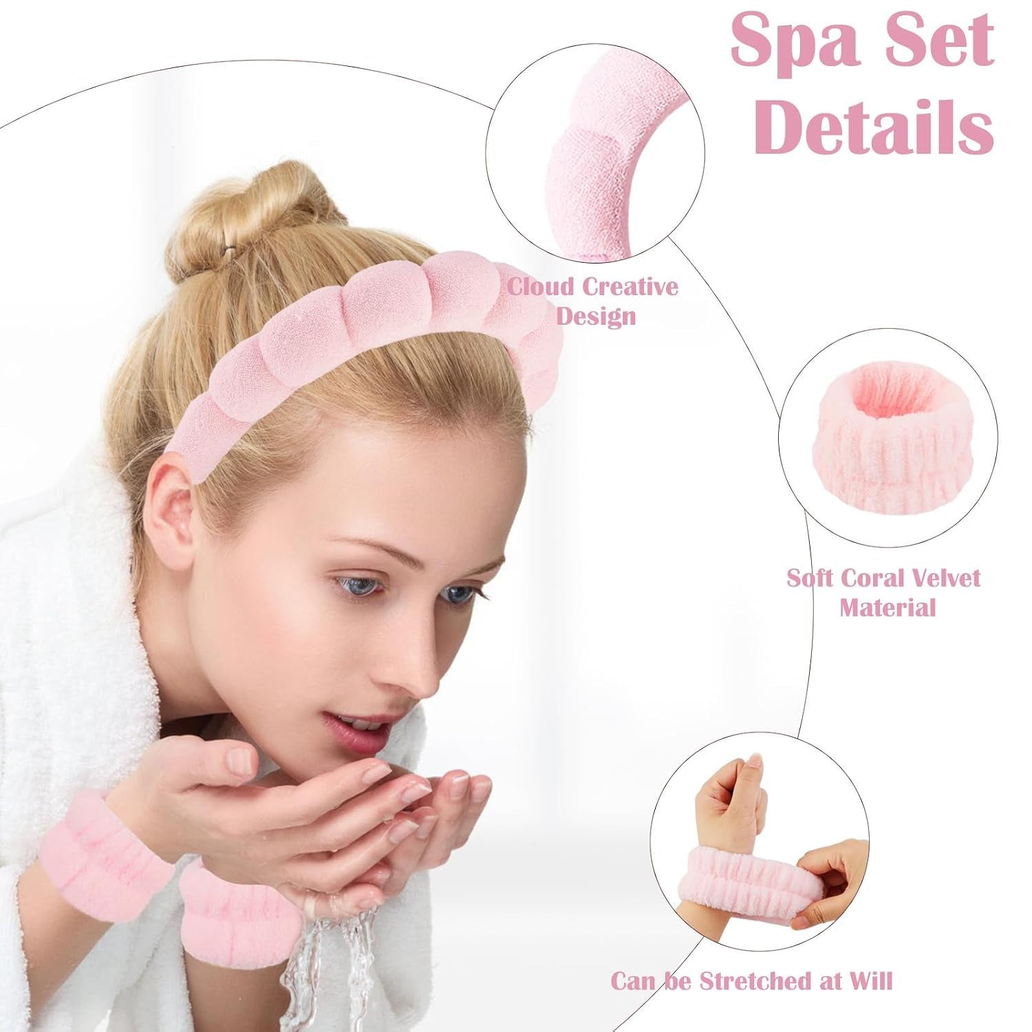Spa Headband and Wristband Set for Women with Ice Jade Roller and Gua Sha, Skin Care Set Tools Puffy Makeup Headband Teen Girl Gifts Trendy Stuff Hair Accessories for Women