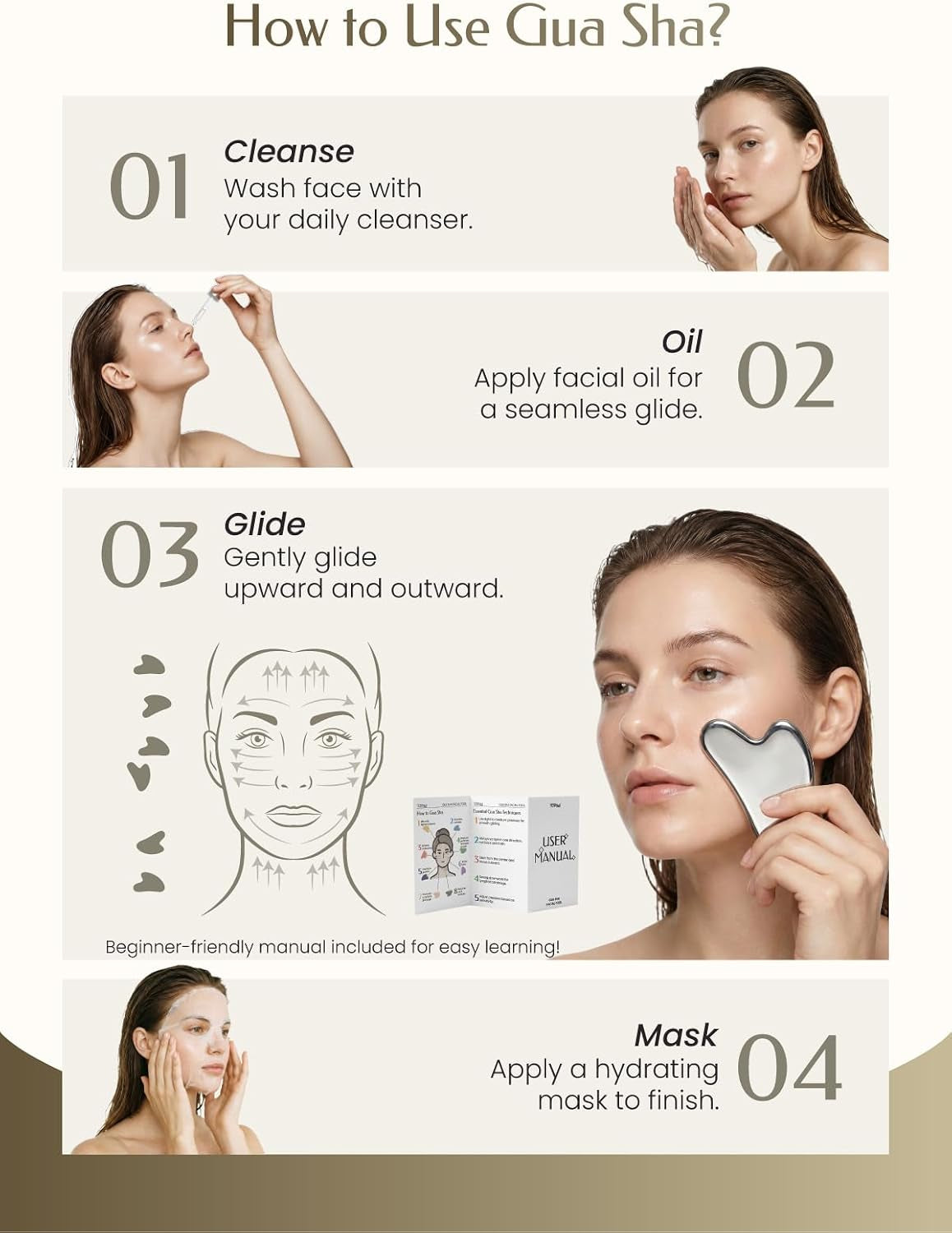 Stainless Steel Gua Sha Facial Tools, Guasha Tool for Face Acupuncture Therapy Trigger Point Treatment, Gua Sha Scraping Massage Tool