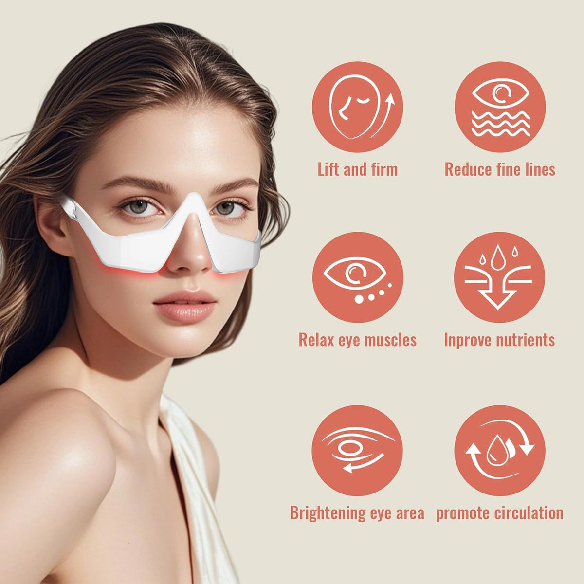 Under Eye Red Light Therapy, 4 Modes Red Light under Eye Therapy Glasses Microcurrent Eye Massager, for Eye Bags Dark Circles Puffiness Wrinkles Fine Lines, Relieving Eye Fatigue