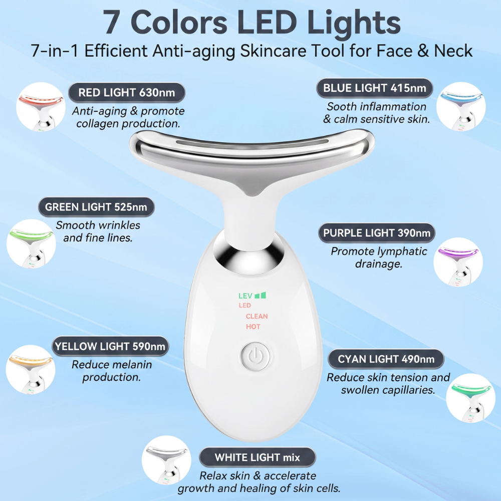7-Color LED Face & Neck Massager with Heat Therapy