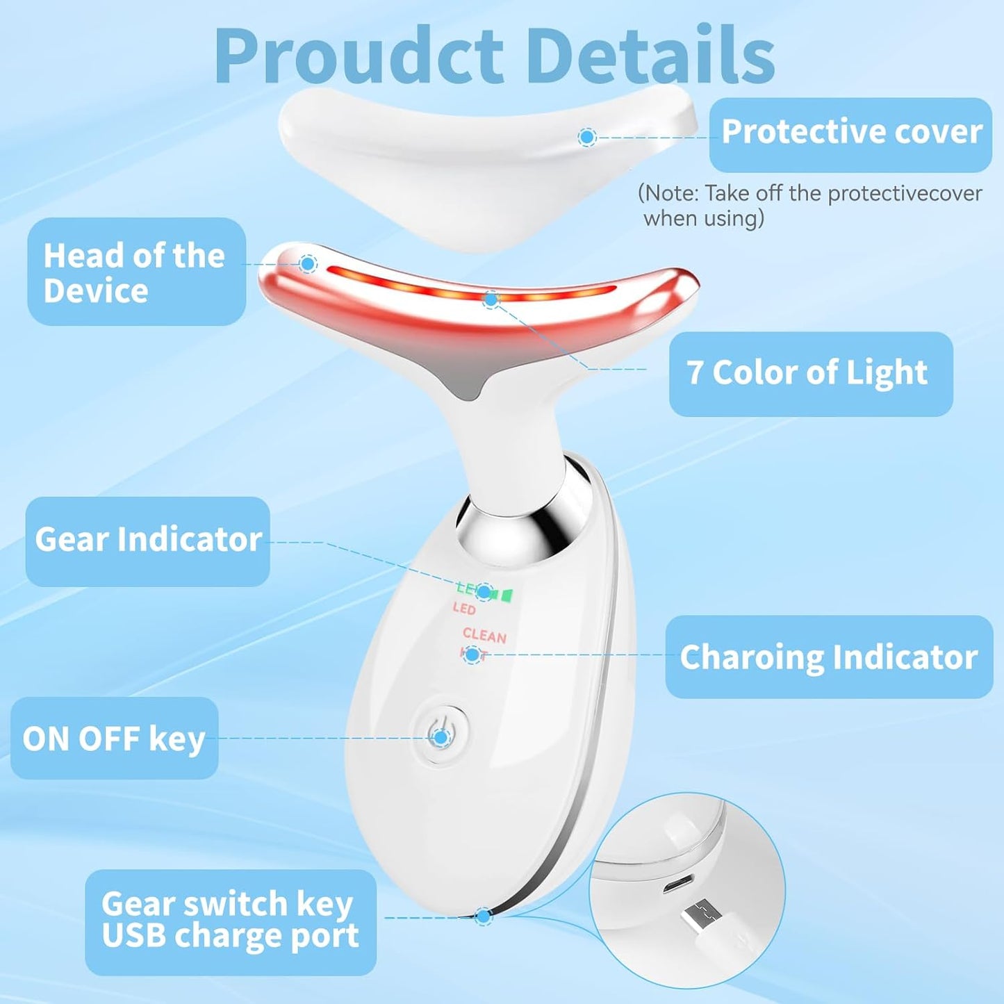7-Color LED Face & Neck Massager with Heat Therapy