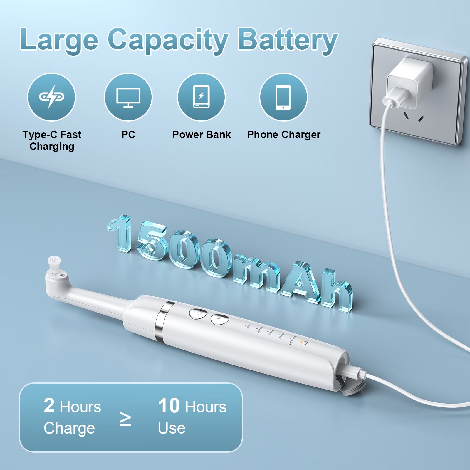 Tooth Polisher, Teeth Whitening Kit with 1500Mah Battery, Plaque Remover for Teeth with 5 Brush Heads & Speeds Modes, Ipx6 Waterproof, White