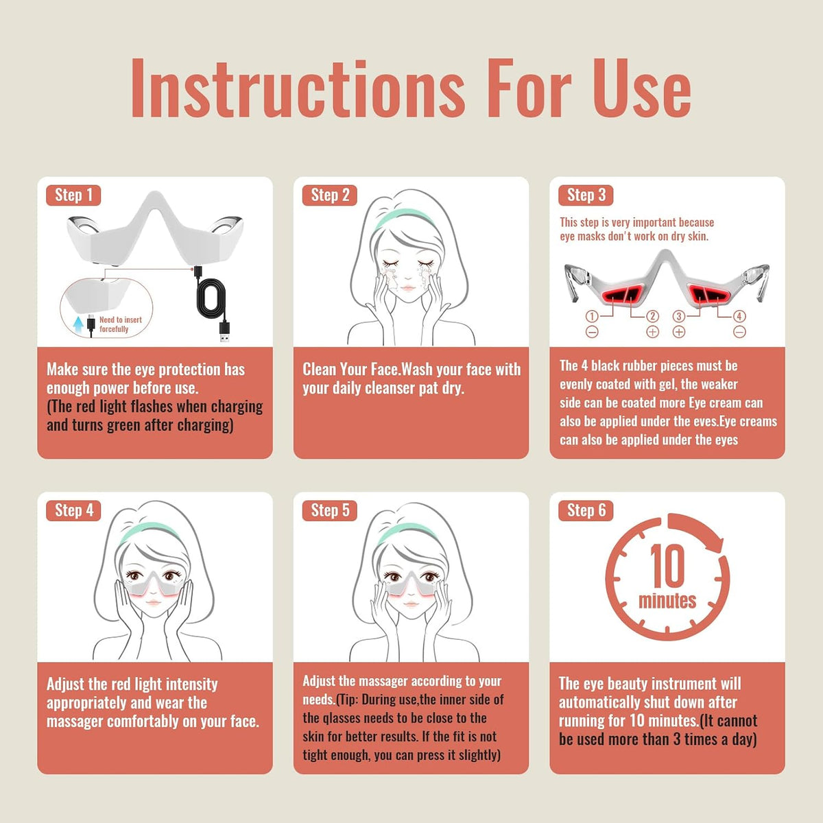 Under Eye Red Light Therapy, 4 Modes Red Light under Eye Therapy Glasses Microcurrent Eye Massager, for Eye Bags Dark Circles Puffiness Wrinkles Fine Lines, Relieving Eye Fatigue