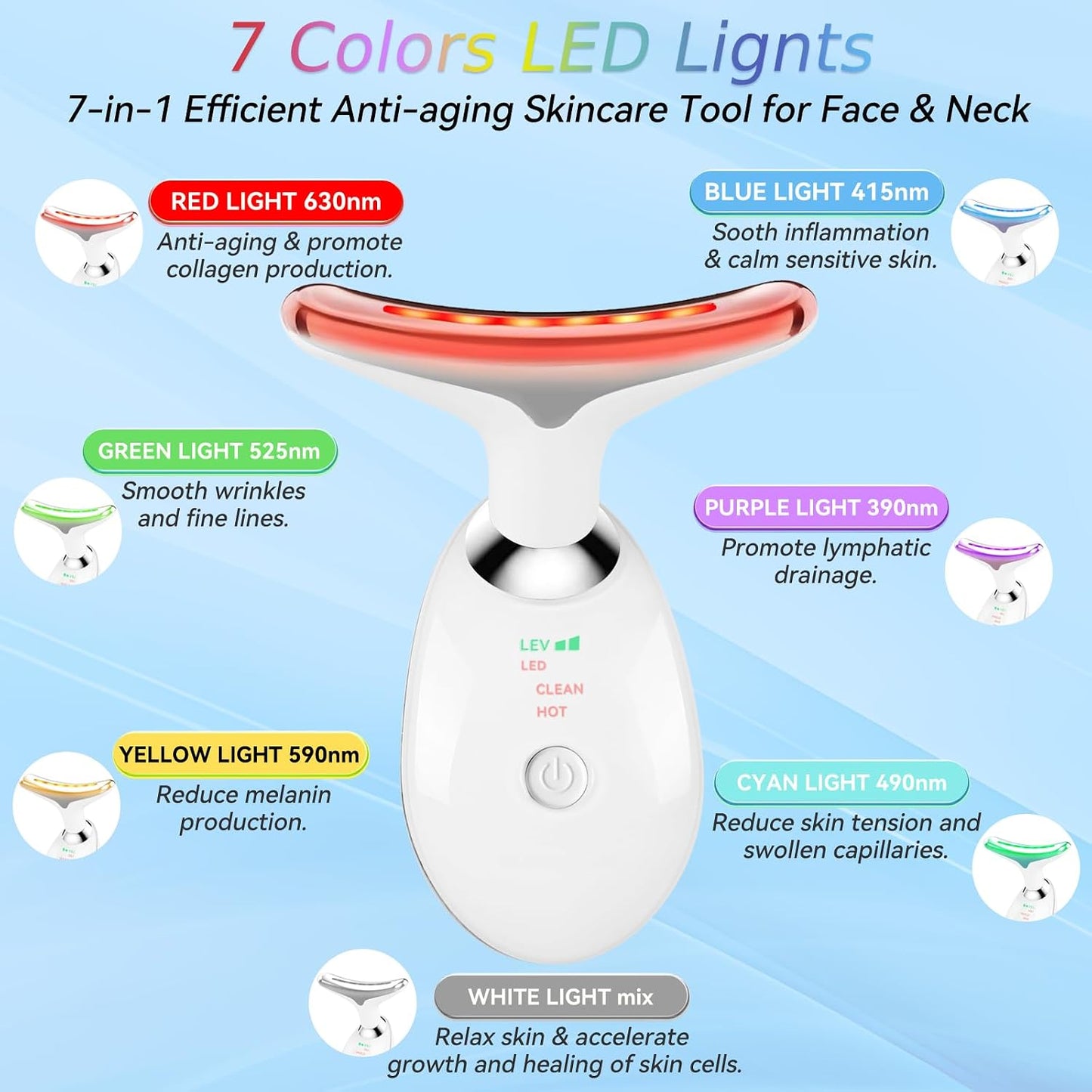 7-Color LED Face & Neck Massager with Heat Therapy