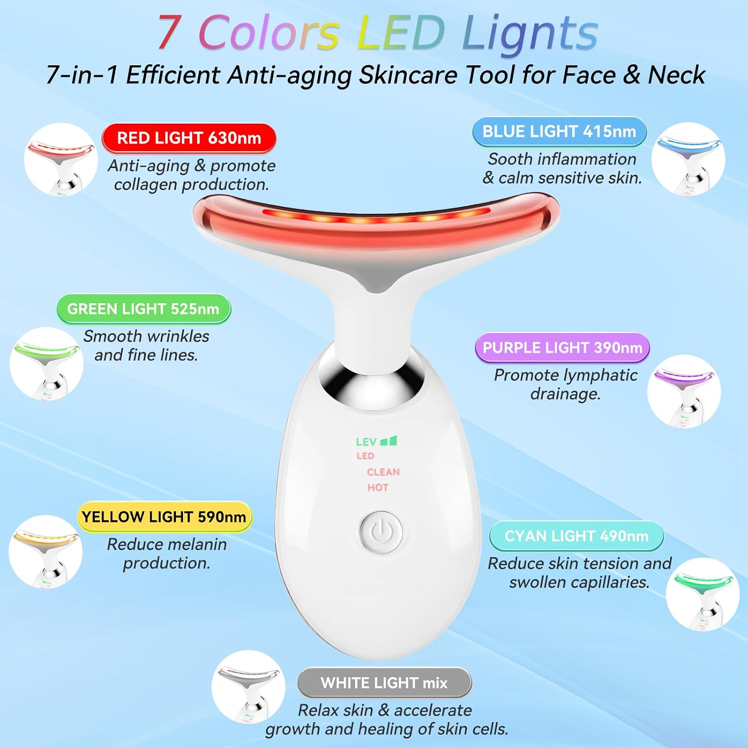 7-Color LED Face & Neck Massager with Heat Therapy