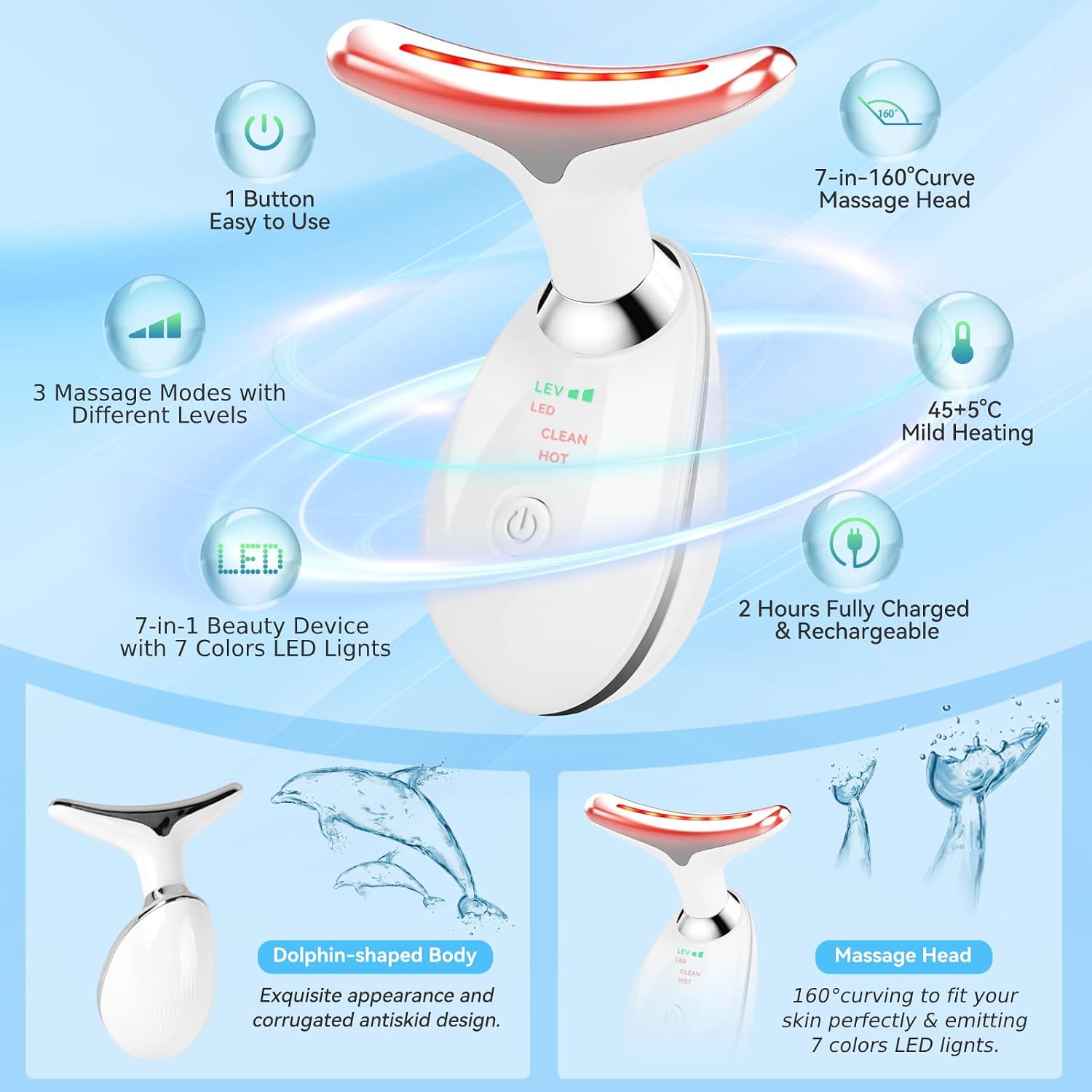 7-Color LED Face & Neck Massager with Heat Therapy