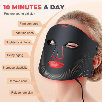 Red Light Therapy for Face, 7 Modes Portable Led Face Mask Light Therapy with Remote, Red Light Mask with Timing Function, Led Light Therapy at Home 180 LED Beads , Black