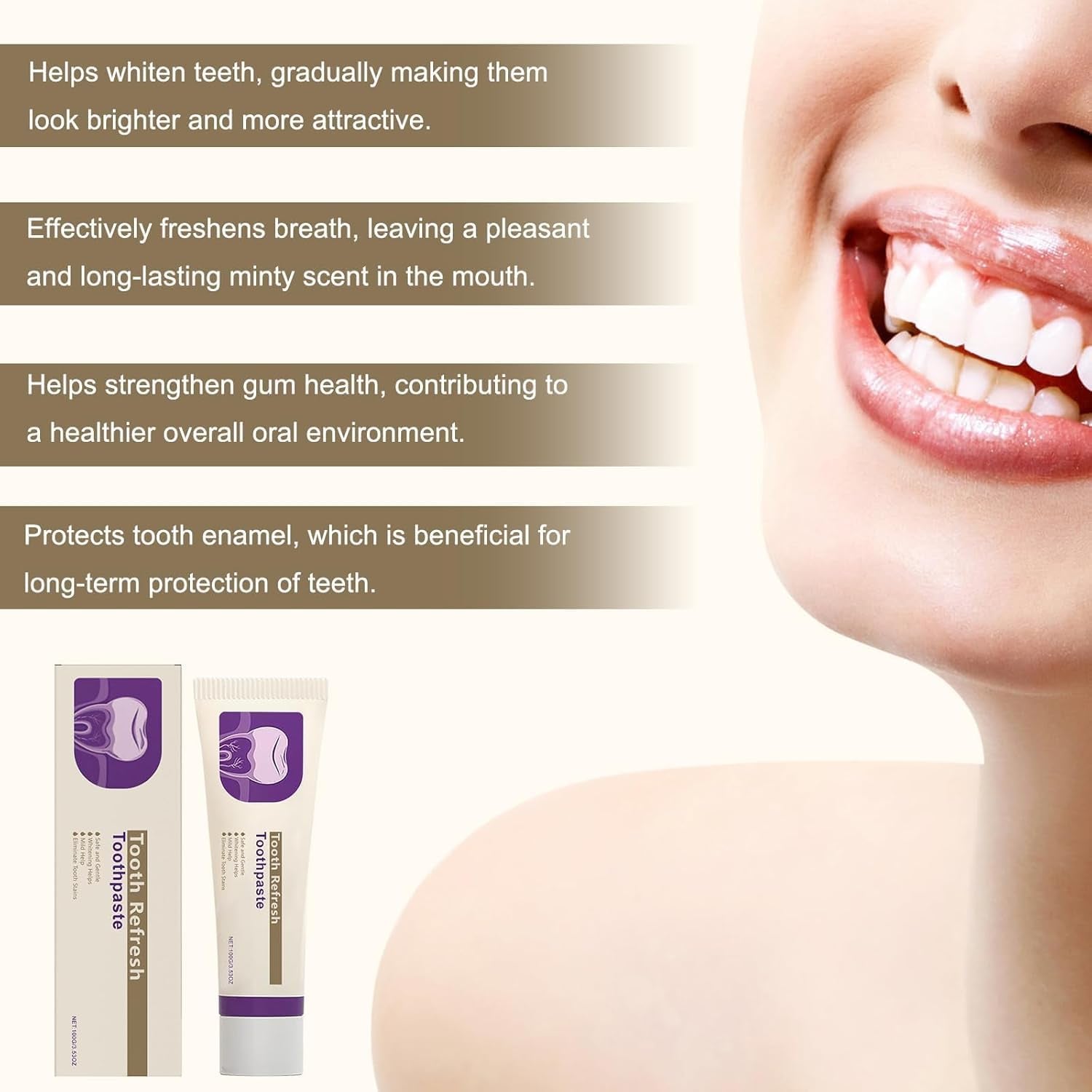 2PCS Tooth Refresh Toothpaste, Fresh Breath Whitening Toothpaste, Natural Oral Care & Enamel Repair, Helps Remove Coffee, Tea & Wine Stains, Deep Cleaning Care