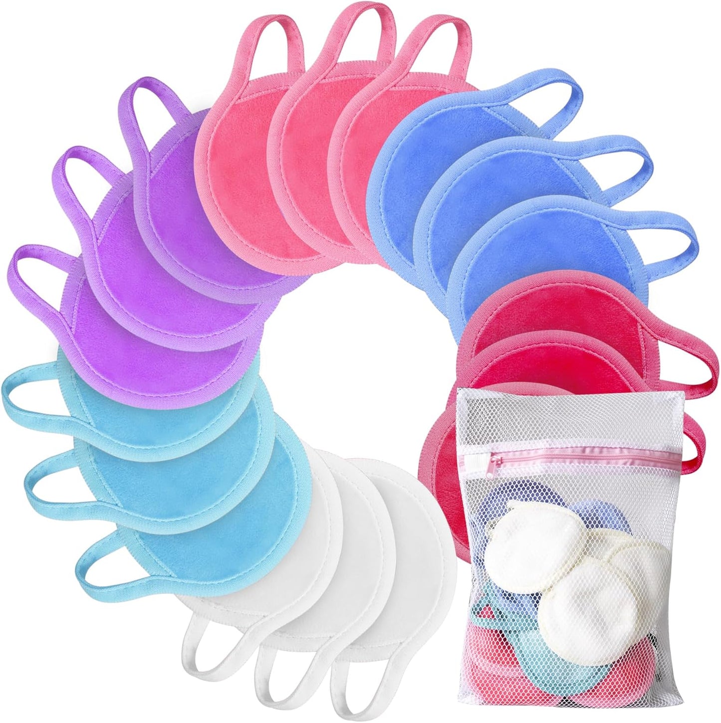 Reusable Makeup Remover Pads, 18 Packs Microfiber Face Cloth with a Washable Laundry Bag, Reusable Rounds Towels for Face Cleaning, Soft Facial Rounds Wipes Eyes/Lips Clean for Women Gifts