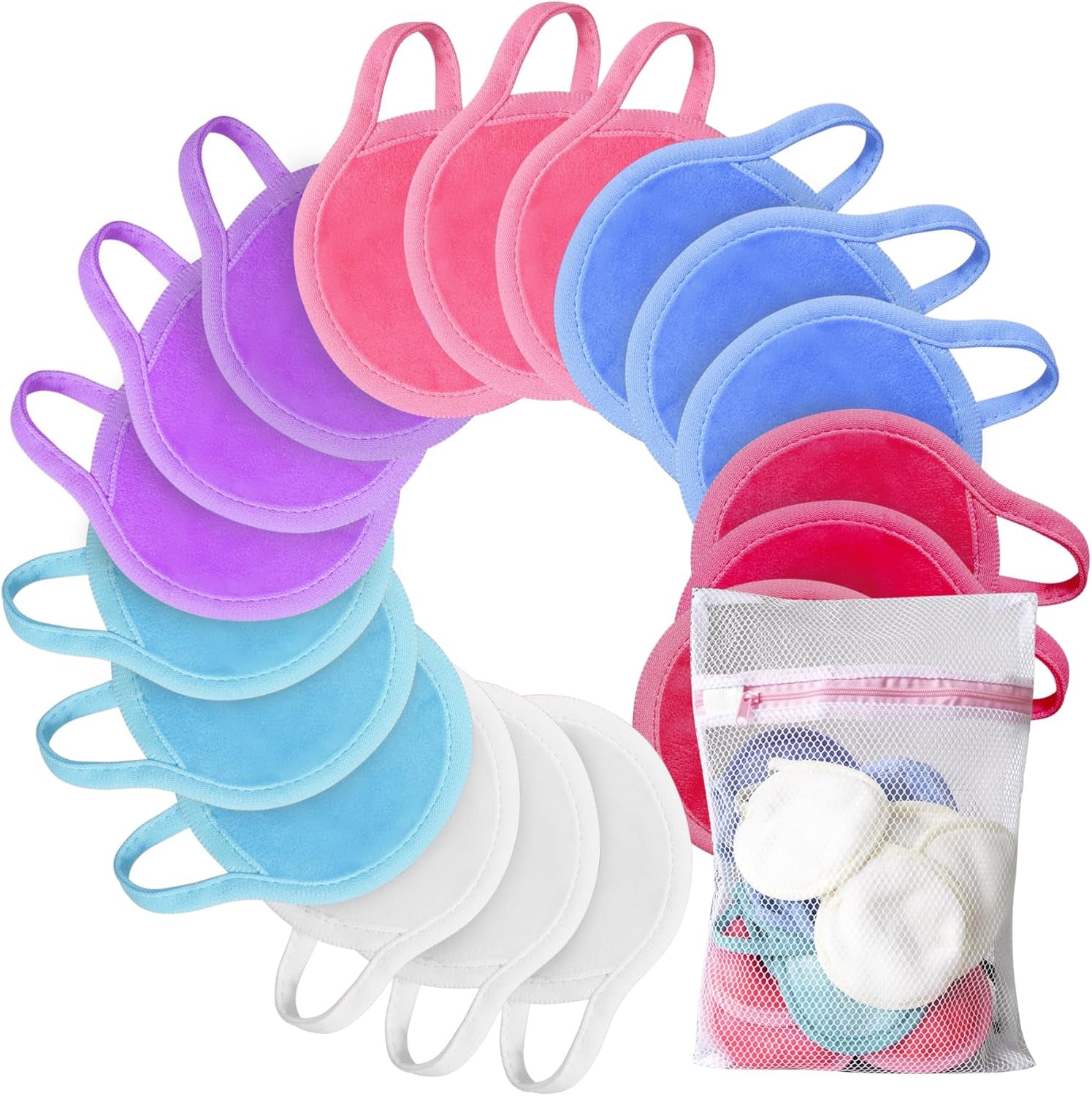 Reusable Makeup Remover Pads, 18 Packs Microfiber Face Cloth with a Washable Laundry Bag, Reusable Rounds Towels for Face Cleaning, Soft Facial Rounds Wipes Eyes/Lips Clean for Women Gifts