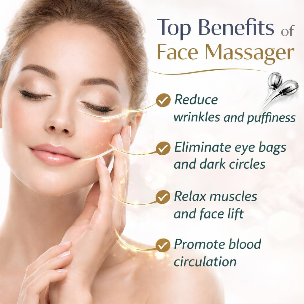 Stainless Steel 3D Face Roller Metal Facial Massager Face Sculpting Gua Sha Facial Tools for Eye Skin Care Reducing Puffiness Double Chin Reducer Facial Roller and Guasha Tool for Face Anti-Wrinkle