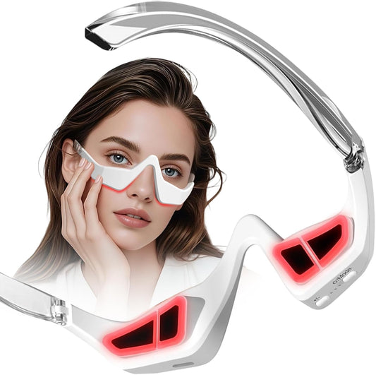 Under Eye Red Light Therapy, 4 Modes Red Light under Eye Therapy Glasses Microcurrent Eye Massager, for Eye Bags Dark Circles Puffiness Wrinkles Fine Lines, Relieving Eye Fatigue
