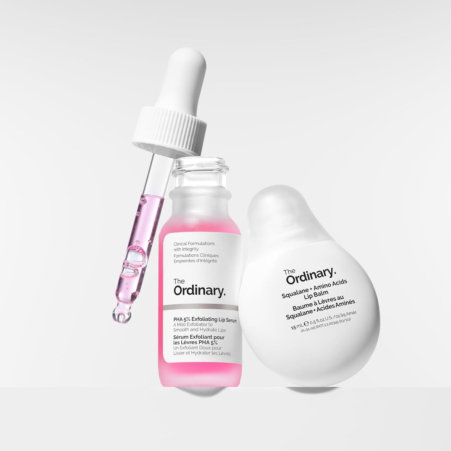 The Ordinary Lip Care Duo - Skin Care Bundle Set - PHA 5% Exfoliating Lip Serum 0.5 Fl Oz + Squalane and Amino Acids Lip Balm