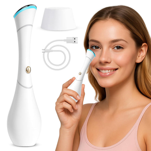 Heated Eye Wand, Vibration, Red & Blue Light, Ionic Galvanic Skincare Absorption, USB-C Rechargeable Face Massage Tool for Daily Skincare