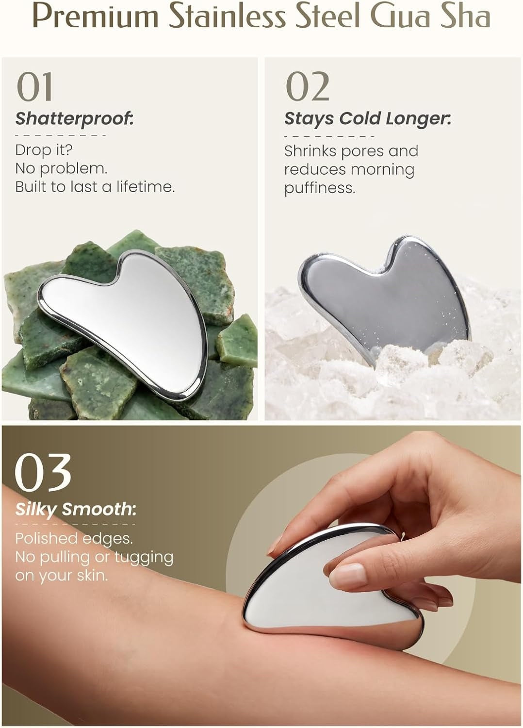 Stainless Steel Gua Sha Facial Tools, Guasha Tool for Face Acupuncture Therapy Trigger Point Treatment, Gua Sha Scraping Massage Tool