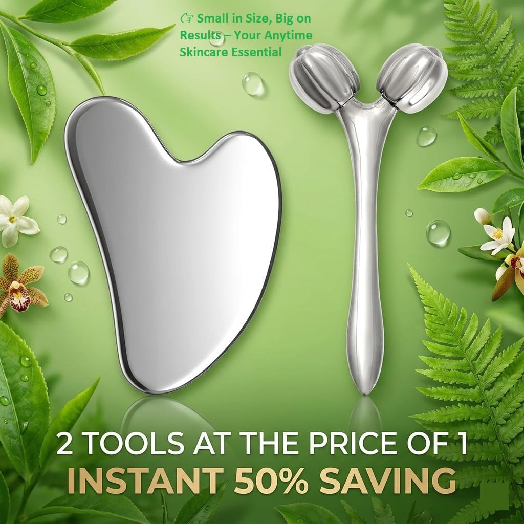 Stainless Steel 3D Face Roller Metal Facial Massager Face Sculpting Gua Sha Facial Tools for Eye Skin Care Reducing Puffiness Double Chin Reducer Facial Roller and Guasha Tool for Face Anti-Wrinkle