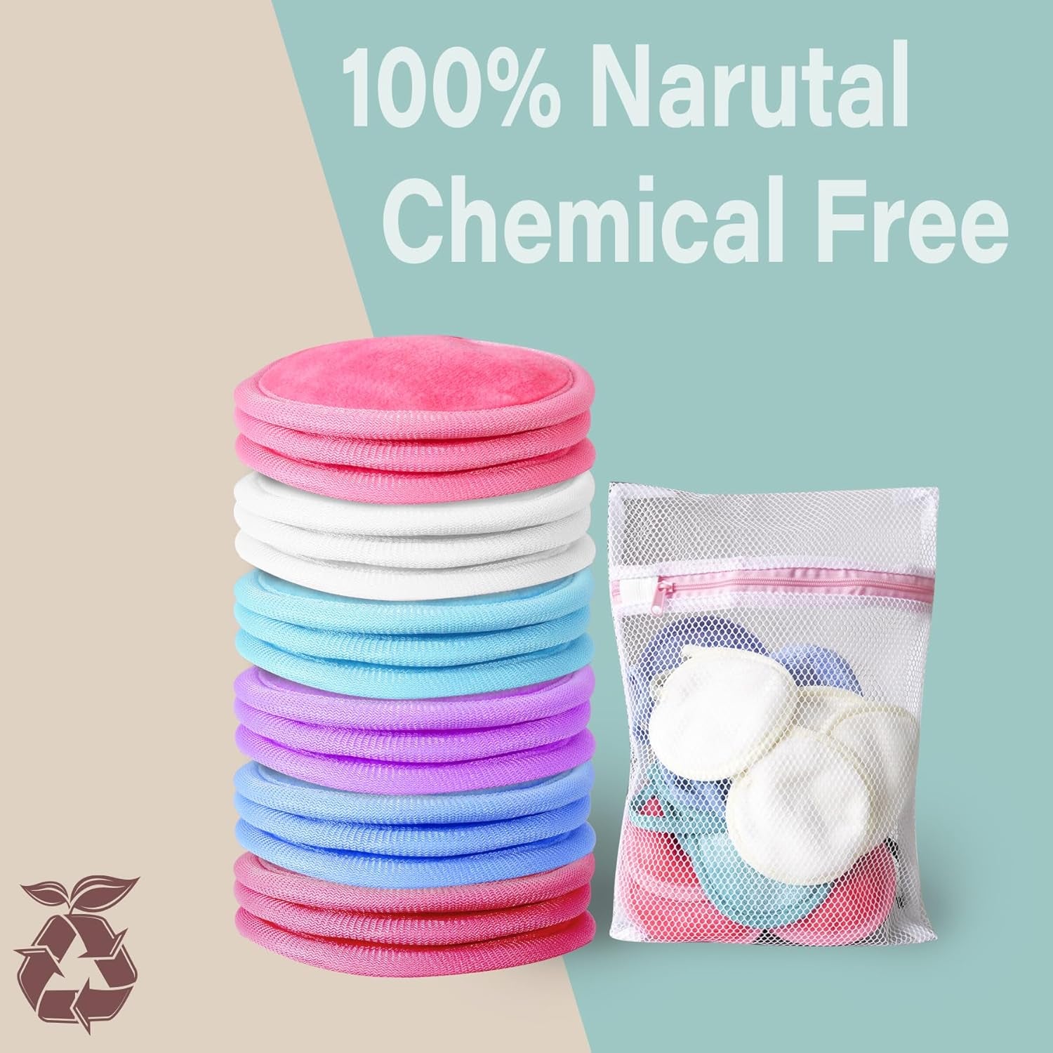 Reusable Makeup Remover Pads, 18 Packs Microfiber Face Cloth with a Washable Laundry Bag, Reusable Rounds Towels for Face Cleaning, Soft Facial Rounds Wipes Eyes/Lips Clean for Women Gifts
