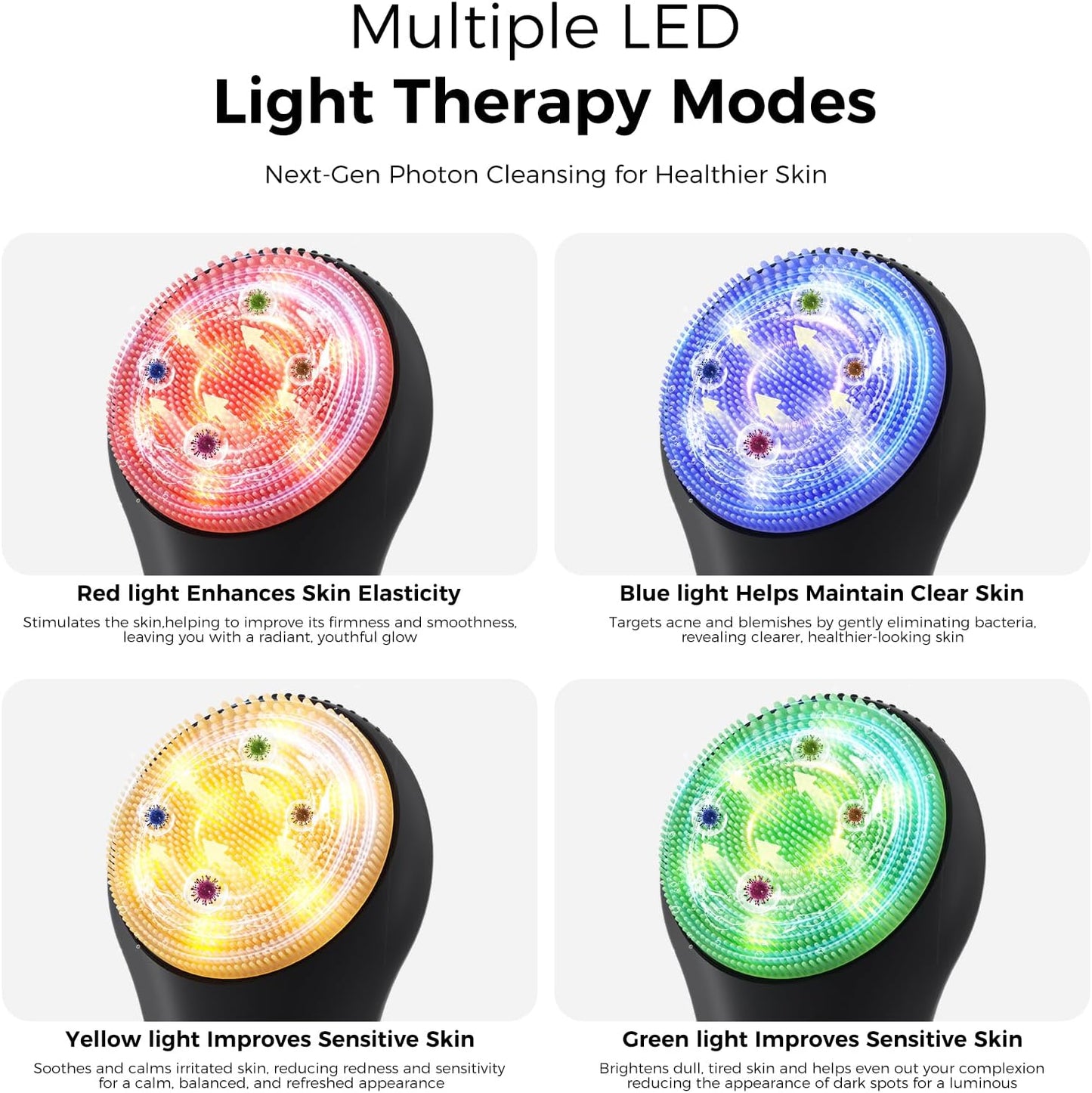 Face Scrubber, Electric Facial Cleansing Brush (Black) | 4 LED Light, 5 Vibration Levels, Warming Function, Soft Silicone Exfoliation, Removes Oil Makeup Residue, Waterproof Design