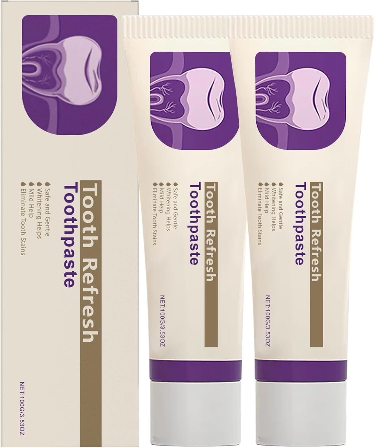 2PCS Tooth Refresh Toothpaste, Fresh Breath Whitening Toothpaste, Natural Oral Care & Enamel Repair, Helps Remove Coffee, Tea & Wine Stains, Deep Cleaning Care