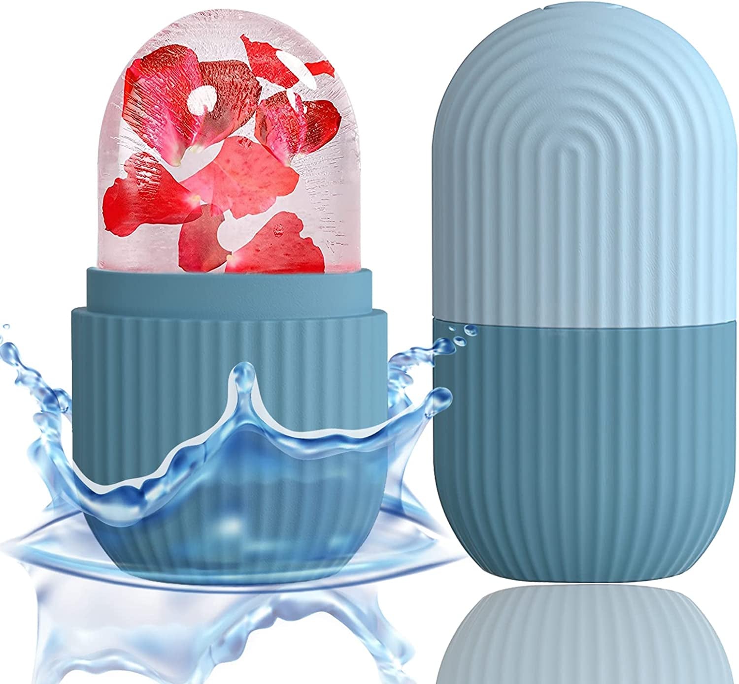 Ice Face Roller Massager,Ice Cube Roller for Face, Eyes and Neck Naturally Conditioning and Skin Care,De-Puff Eye Bags,Reduce Migraine Pain,Reusable Massage Silicone Ice Mold (Blue)