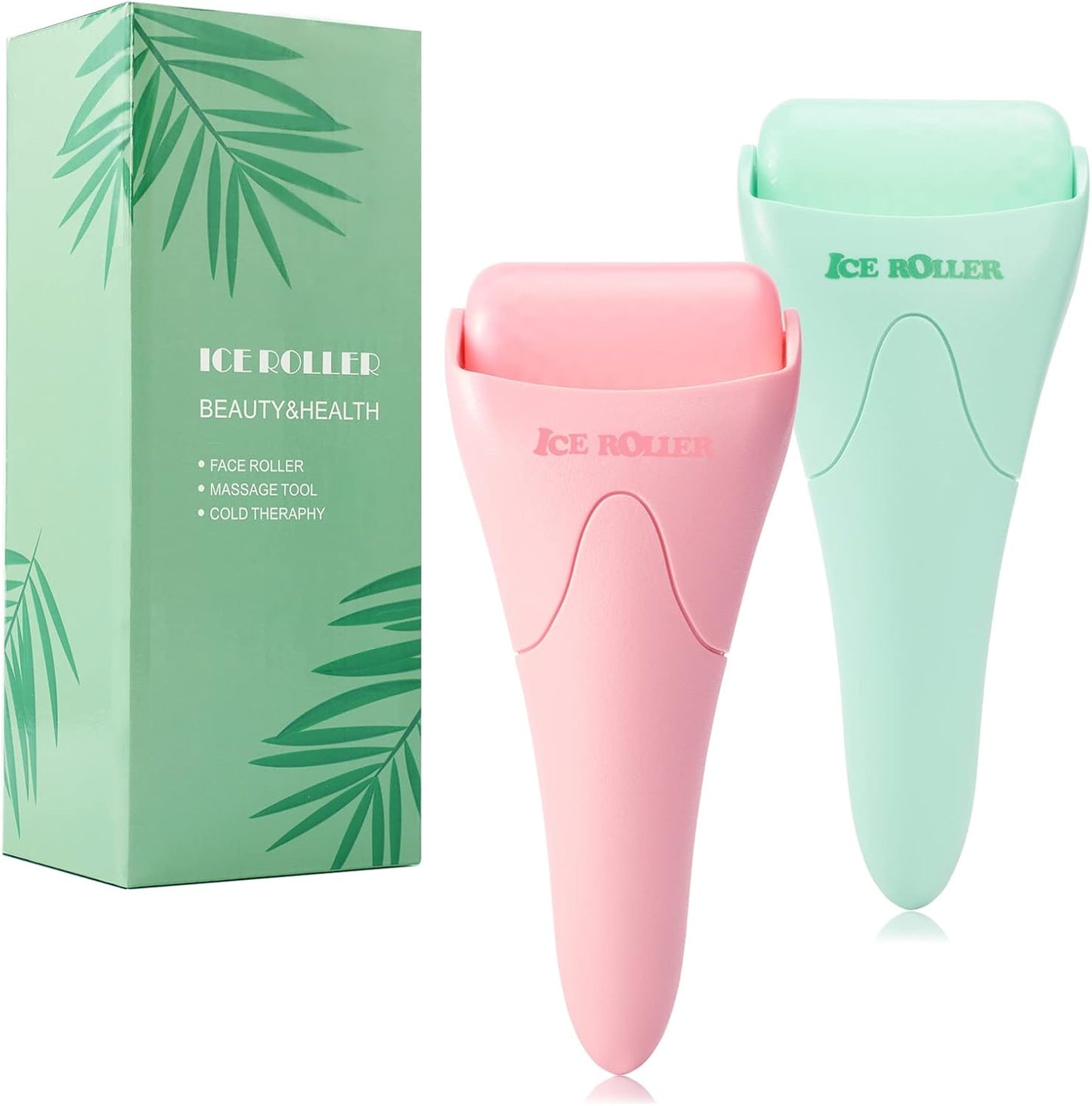 2 Pack Ice Roller for Face and Body Massage, Facial Roller Skin Care Tool for Reduce Wrinkles and Puffiness, Migraine Pain Relief and Skin Tighten, Cold Therapy for Cooling and Calming.(Pink+Green)