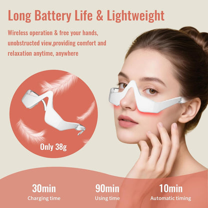 Under Eye Red Light Therapy, 4 Modes Red Light under Eye Therapy Glasses Microcurrent Eye Massager, for Eye Bags Dark Circles Puffiness Wrinkles Fine Lines, Relieving Eye Fatigue